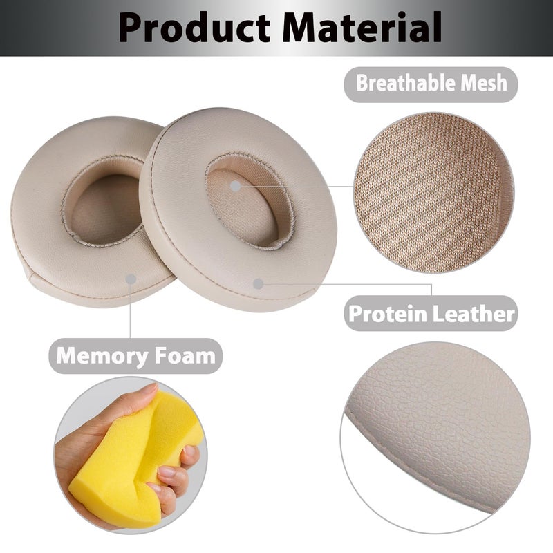 Adhiper Solo3 Earpads Replacement, Ear Pads Cushions Compatible with Beats Solo 2 & Solo 3 Wireless On-Ear Headphones, Solo2 Solo3 Earpads with Soft Memory Foam & Protein Leather(Silk Satin Gold) - Image 3